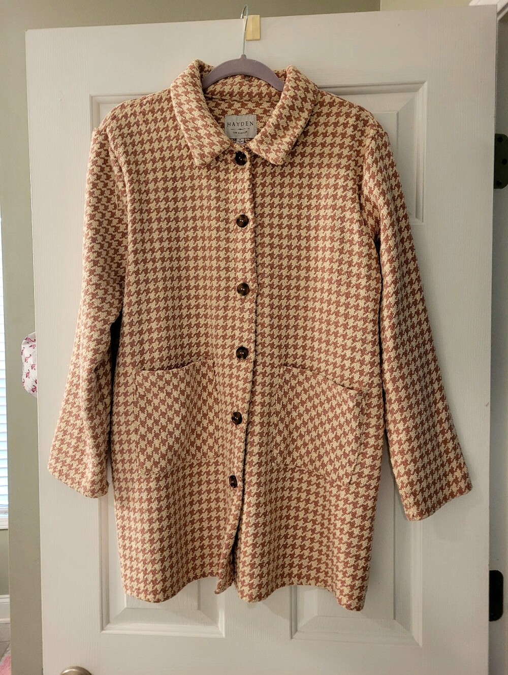 Hayden Pink & Cream Houndstooth Button Coat
